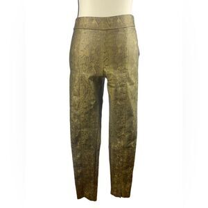 Women’s Olive Green Faux Snakeskin Stretch Leggings W Side Zipper Sz S